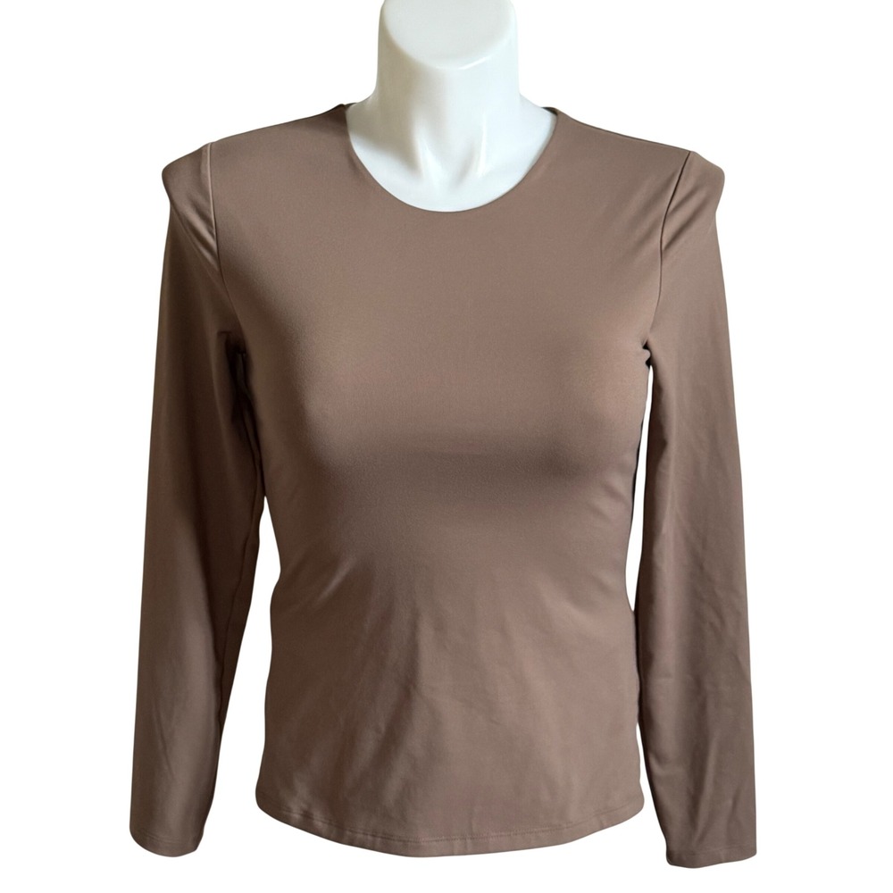 Nuuds Mocha Brown Long Sleeve Crewneck Top Large Womens L Large